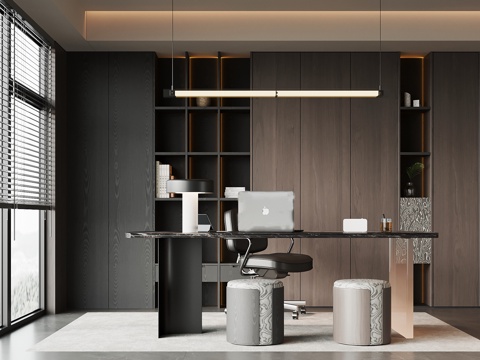  现代书房 书桌椅 书柜3d模型 