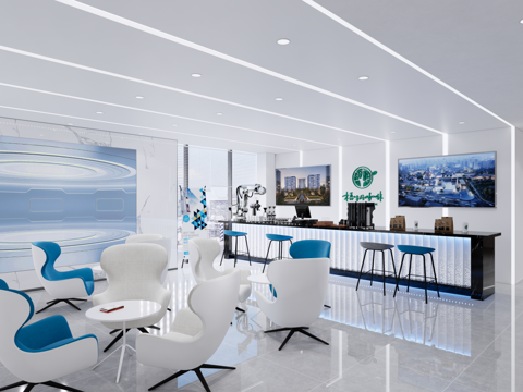 现代政务大厅 服务大厅 办事大厅 休闲接待 接待台 休闲区su模型