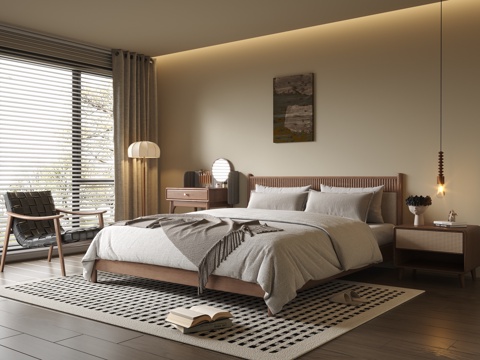 现代中古风家居卧室su模型