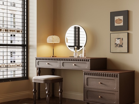 法式梳妆台 中古风梳妆台su模型