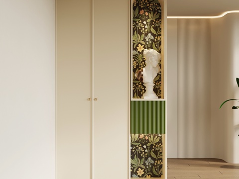 法式奶油玄关 鞋柜 玄关柜 复古玄关su模型su模型