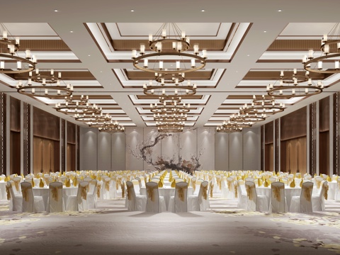  新中式酒店宴会厅3d模型 