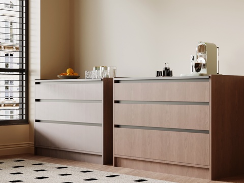 现代中古风餐边柜 备餐柜su模型