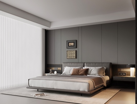 现代卧室 双人床su模型