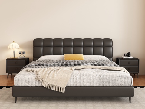 现代双人床 床头柜3d模型