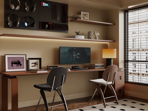 中古风书桌椅 书房 写字桌su模型