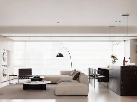  现代极简家居客厅 高级灰客厅 无主灯客厅3d模型 