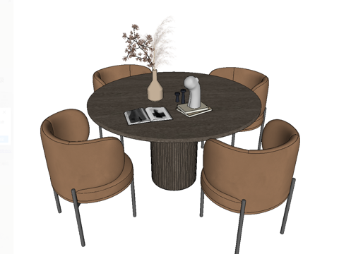 现代圆形餐桌椅组合su模型