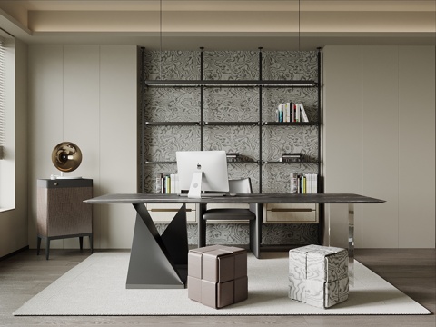  现代书房 书桌椅 书柜3d模型 