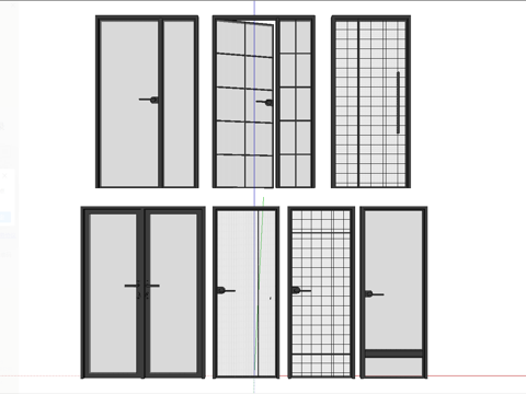 现代玻璃门双开门字母门单开门组合su模型