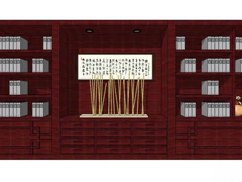 书柜 实木家具 实木书柜 全屋定制su模型