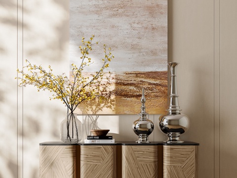 现代中古边柜 玄关柜 饰品摆件 装饰摆件su模型