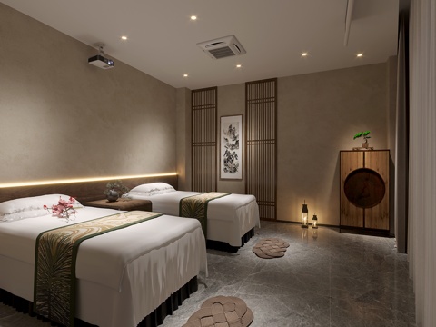  新中式足浴店包厢 按摩床3d模型 