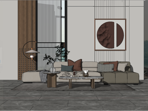 现代简约客厅su模型