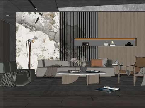 现代简约客厅su模型