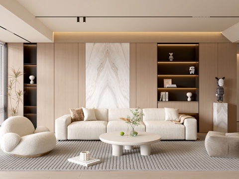 现代客厅 奶油客厅 沙发背景墙 客厅背景 沙发茶几组合su模型