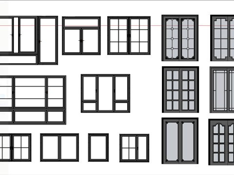 现代窗户组合su模型