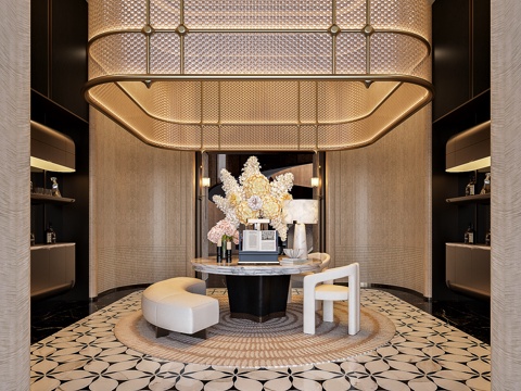 现代轻奢酒店艺术装置 装饰摆台 花艺摆件su模型