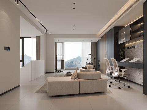  现代意式书房活动区3d模型 