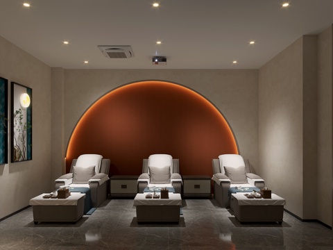 新中式足浴店 足浴店包间3d模型 