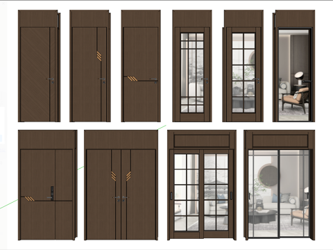 现代玻璃推拉门_滑门su模型