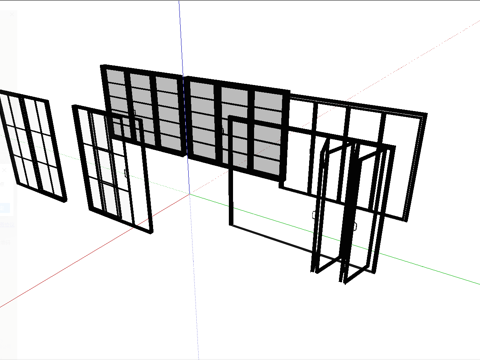 现代玻璃推拉门_滑门su模型