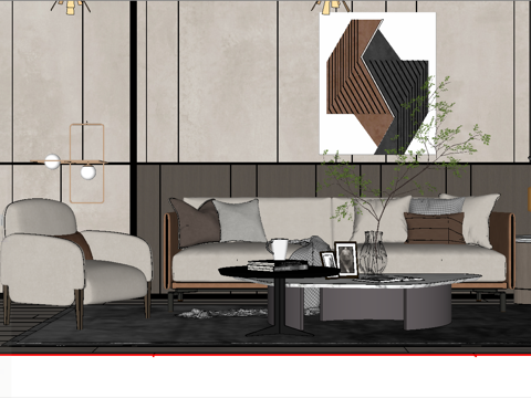 现代简约客厅su模型