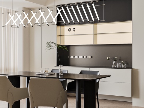 现代轻奢餐厅 餐桌椅 餐边柜su模型