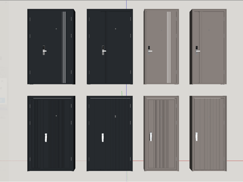 现代子母门_入户门_防盗门su模型