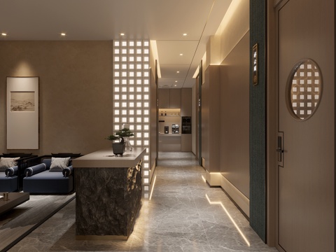  足浴店过道 足浴接待区3d模型 