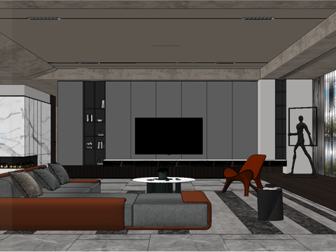 现代简约客厅su模型