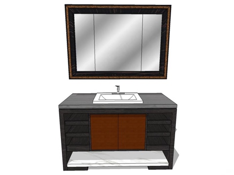 洗手台 中式洗手台 浴室柜 实木浴室柜su模型