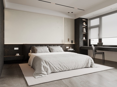 现代卧室 双人床su模型