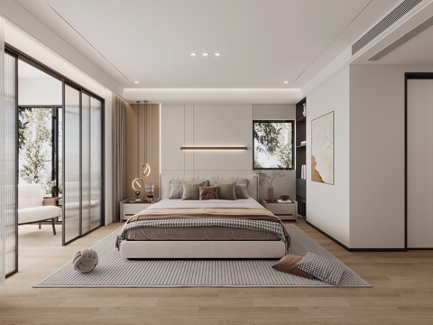  现代卧室 床头柜 床3d模型 