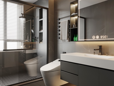  现代卫生间 浴室柜 马桶3d模型 