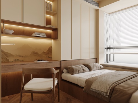  新中式榻榻米卧室3d模型 