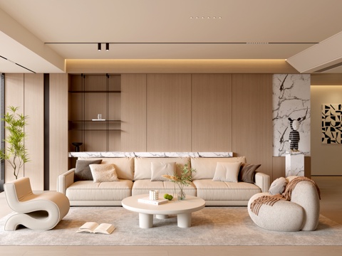  现代客厅 奶油客厅 沙发背景墙 客厅背景 沙发茶几组合3d模型 