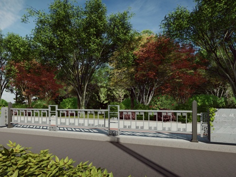 现代中式道路围栏交通配件道路护栏车档非机动车护栏市政护栏su模型