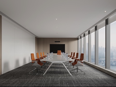  现代会议室 会议桌su模型 