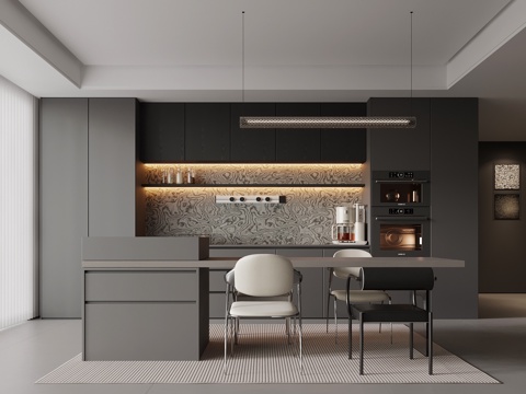 现代餐厅 酒柜 岛台 餐桌椅su模型