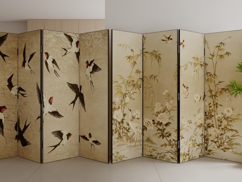  新中式屏风3d模型 