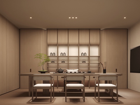 新中式茶室 茶桌椅su模型