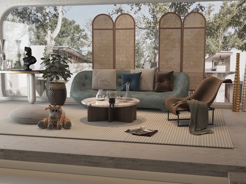 现代大平层客厅su模型