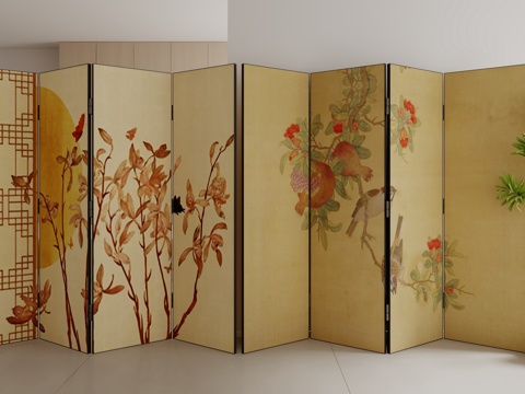  新中式屏风3d模型 