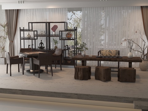 新中式茶室棋牌室su模型