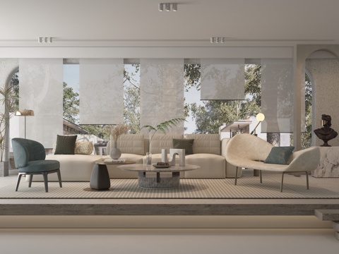 现代大平层客厅su模型