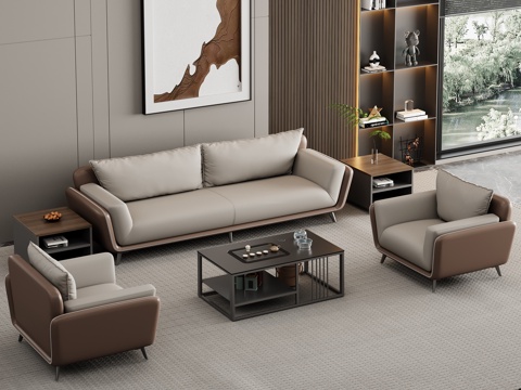  现代办公沙发 办公沙发茶几组合 办公室沙发 接待区沙发3d模型 