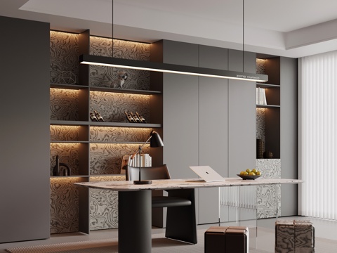 现代书房 书柜 书桌椅su模型