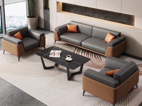  现代办公室 办公沙发茶几组合 接待区沙发 接待沙发 办公沙发3d模型 
