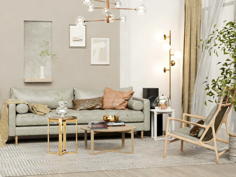 现代沙发茶几组合su模型